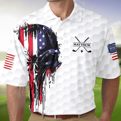 Personalized American Skull Flag Polo Shirt, Golf Gear