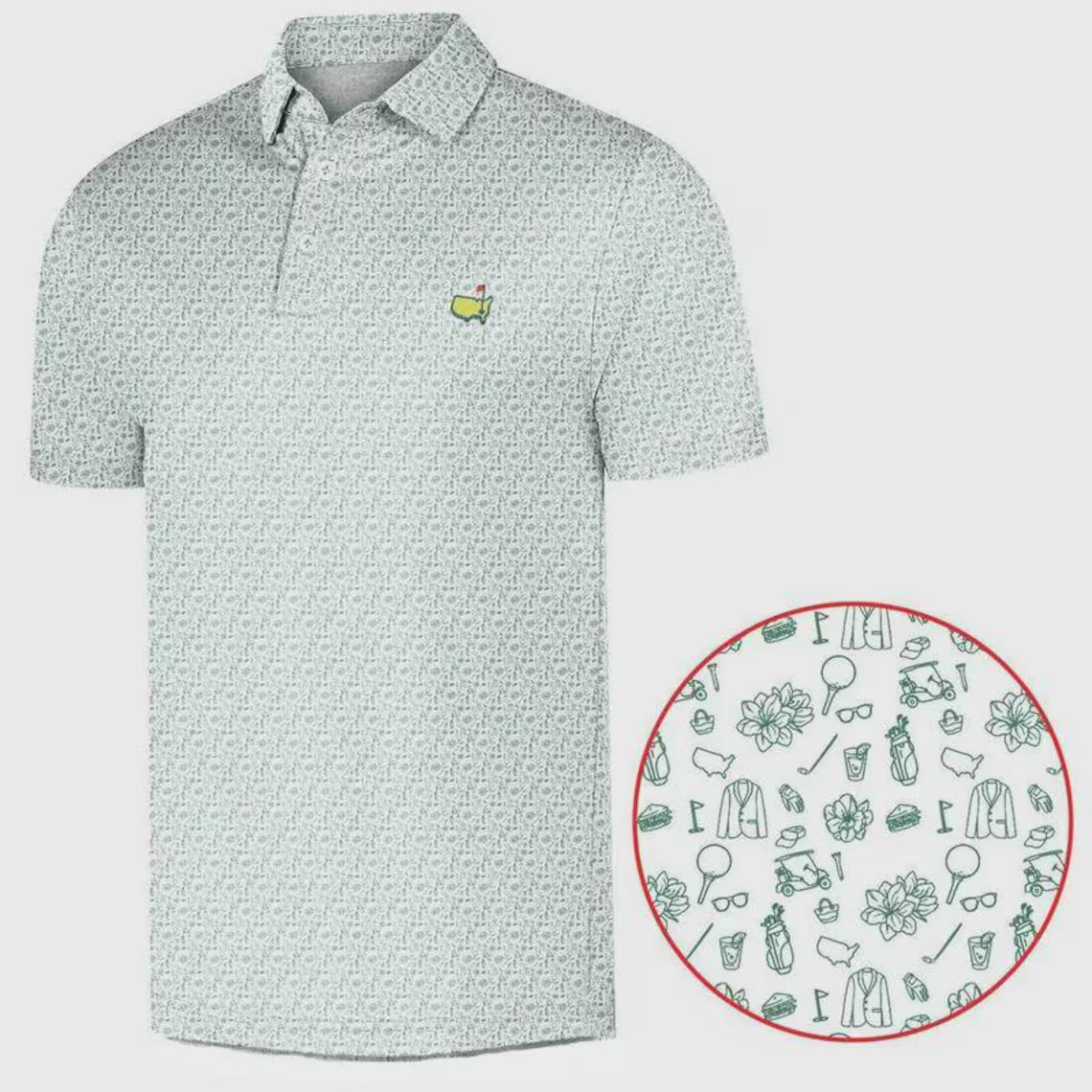 Golf Polo Shirt Masters Inspired, Augusta Green Pattern Polo, Men Golf Outfit Shirt