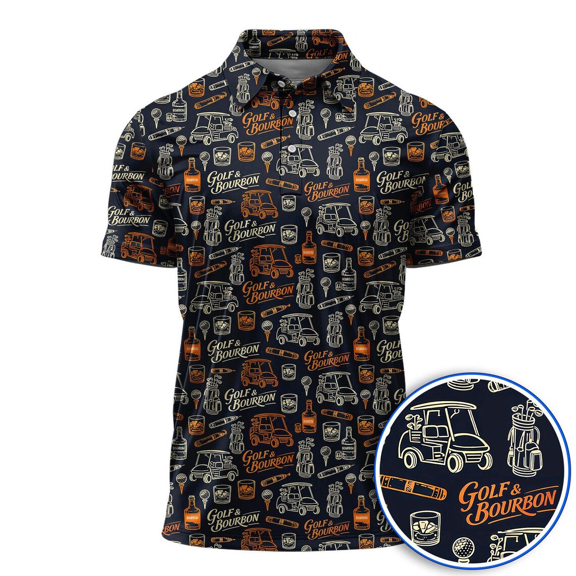Golf & Bourbon Polo Shirt for Men, Funny Golfer Whiskey Lover Shirt