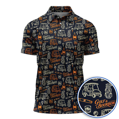 Golf & Bourbon Polo Shirt for Men, Funny Golfer Whiskey Lover Shirt