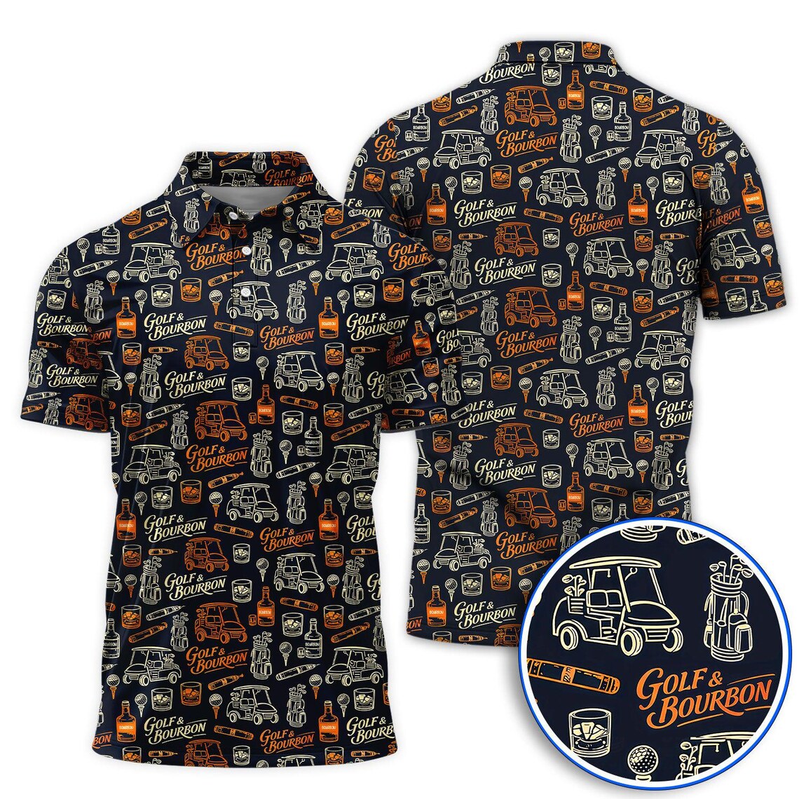 Golf & Bourbon Polo Shirt for Men, Funny Golfer Whiskey Lover Shirt