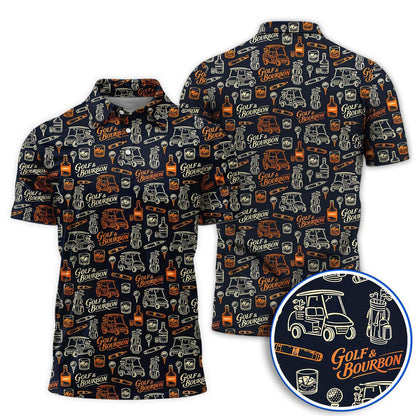 Golf & Bourbon Polo Shirt for Men, Funny Golfer Whiskey Lover Shirt