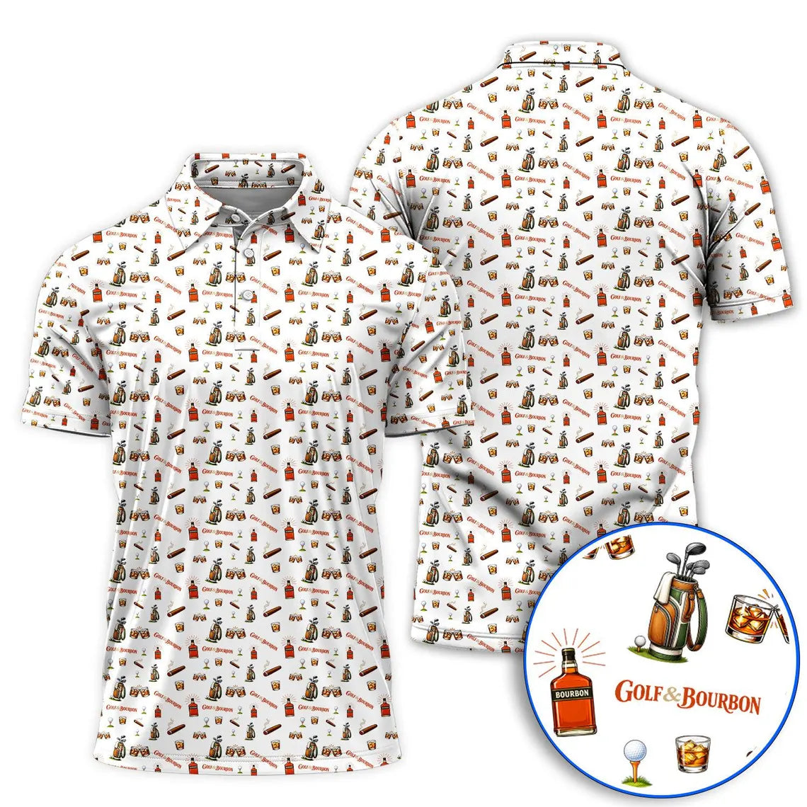 Golf & Bourbon Polo Shirt, Funny Golfer Polo, Whiskey Lover Golf Shirt