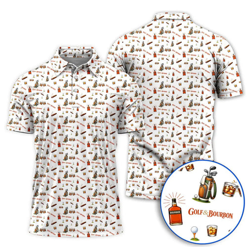 Golf & Bourbon Polo Shirt, Funny Golfer Polo, Whiskey Lover Golf Shirt