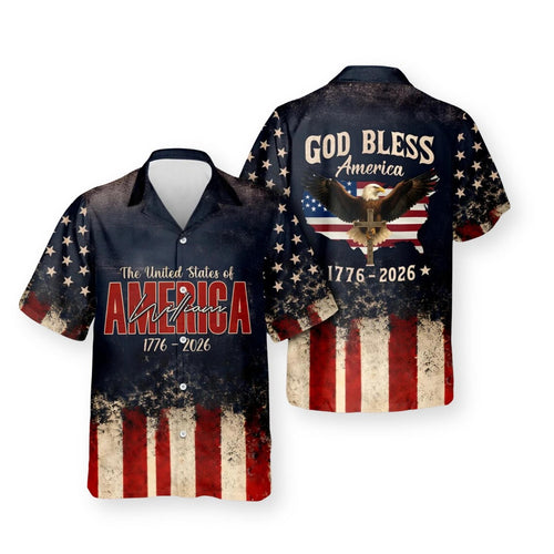 God Bless America Hawaiian Shirt, Patriotic Eagle Flag Button Up