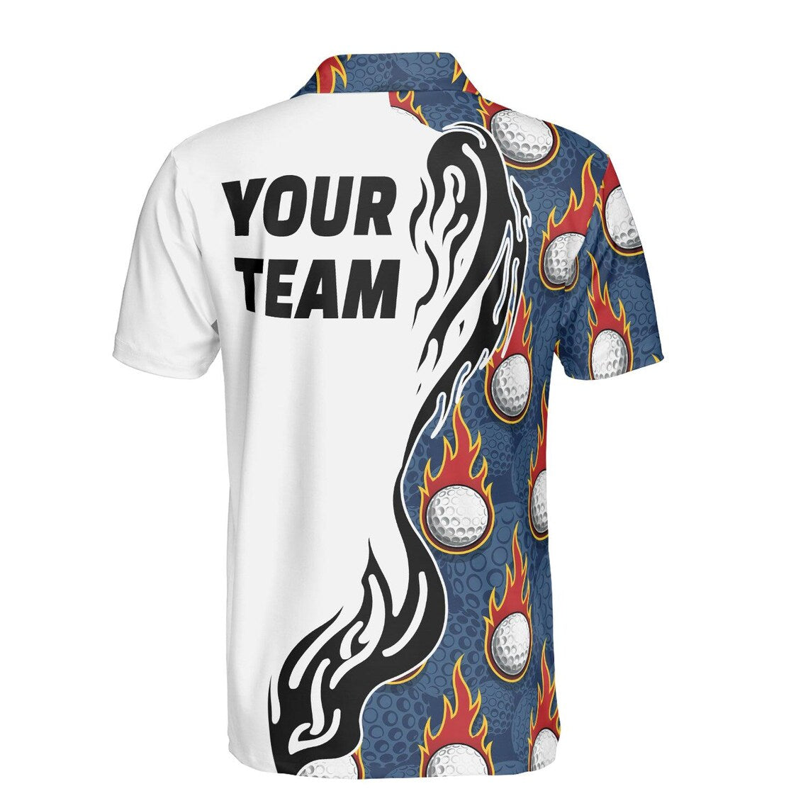 Custom Golf Polo, Flaming Golf Ball Shirt, Personalized Team Golf Jersey