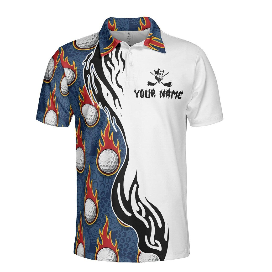 Custom Golf Polo, Flaming Golf Ball Shirt, Personalized Team Golf Jersey