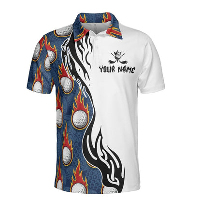 Custom Golf Polo, Flaming Golf Ball Shirt, Personalized Team Golf Jersey