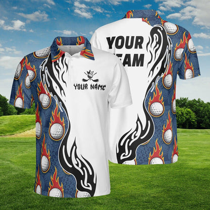 Custom Golf Polo, Flaming Golf Ball Shirt, Personalized Team Golf Jersey