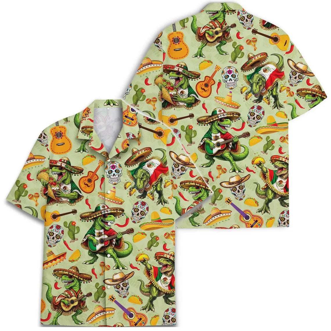 Men's Taco Dinosaur Skull Hawaiian Shirt, Fiesta Party Vacation Button Down