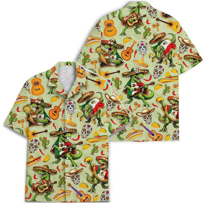 Men's Taco Dinosaur Skull Hawaiian Shirt, Fiesta Party Vacation Button Down