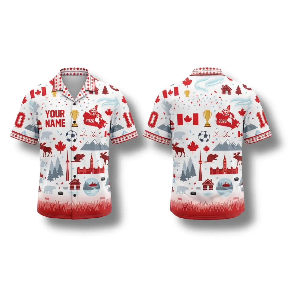 Custom Canada Soccer Hawaiian Shirt, Personalized Tropical Button Up Jersey