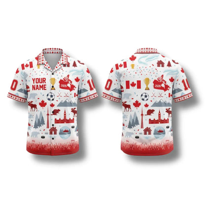 Custom Canada Soccer Hawaiian Shirt, Personalized Tropical Button Up Jersey