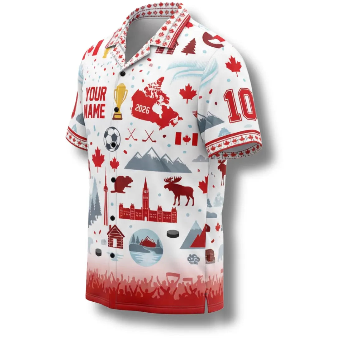 Custom Canada Soccer Hawaiian Shirt, Personalized Tropical Button Up Jersey