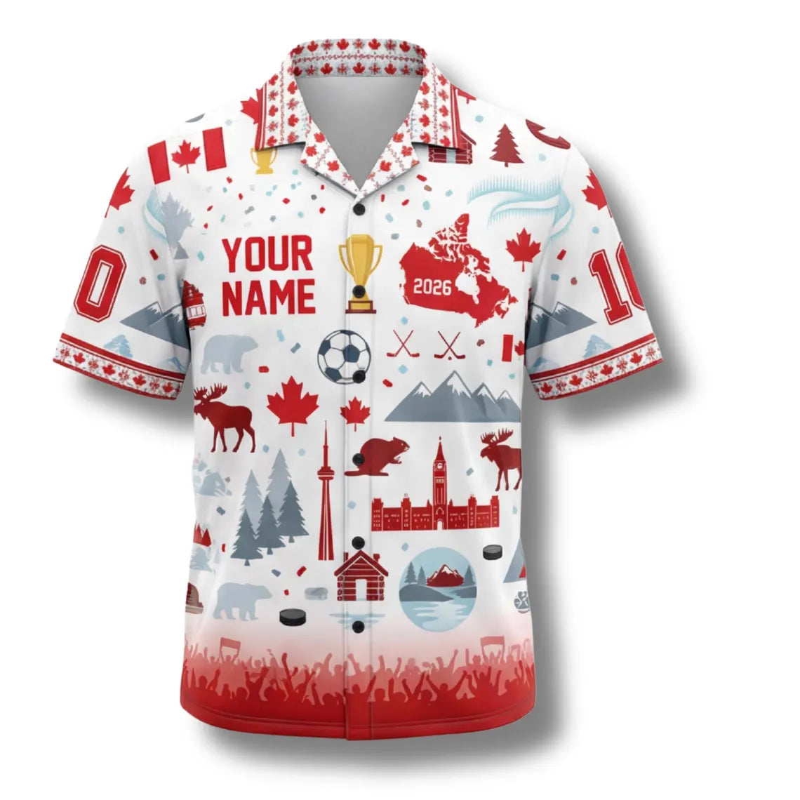 Custom Canada Soccer Hawaiian Shirt, Personalized Tropical Button Up Jersey