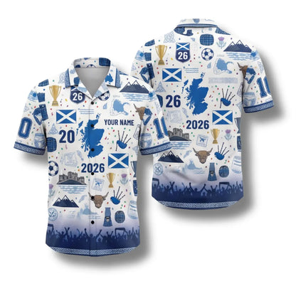 Scotland Hawaiian Shirt 2026 Soccer Fan Gift, Personalized Tropical Button Up Shirt