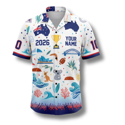 Australia Hawaiian Shirt 2026 Soccer Fan Gift, Personalized Tropical Button Up Shirt