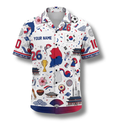 South Korea Hawaiian Shirt 2026 Soccer Fan Gift, Personalized Tropical Button Up Shirt