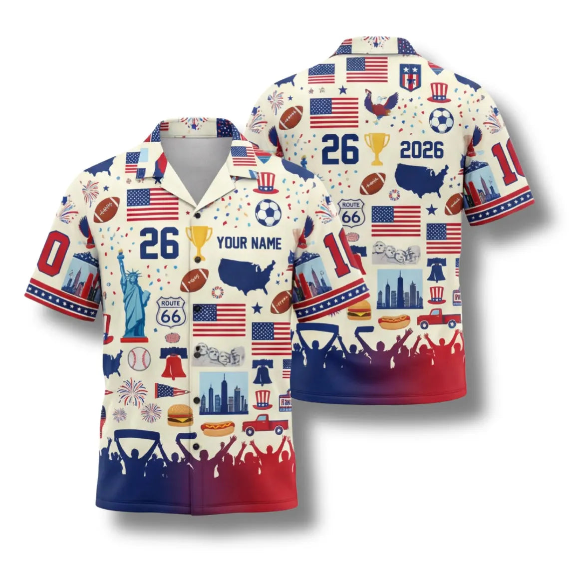 USA Hawaiian Shirt 2026 Soccer Fan Gift, Personalized Patriotic Button Up Tropical Shirt