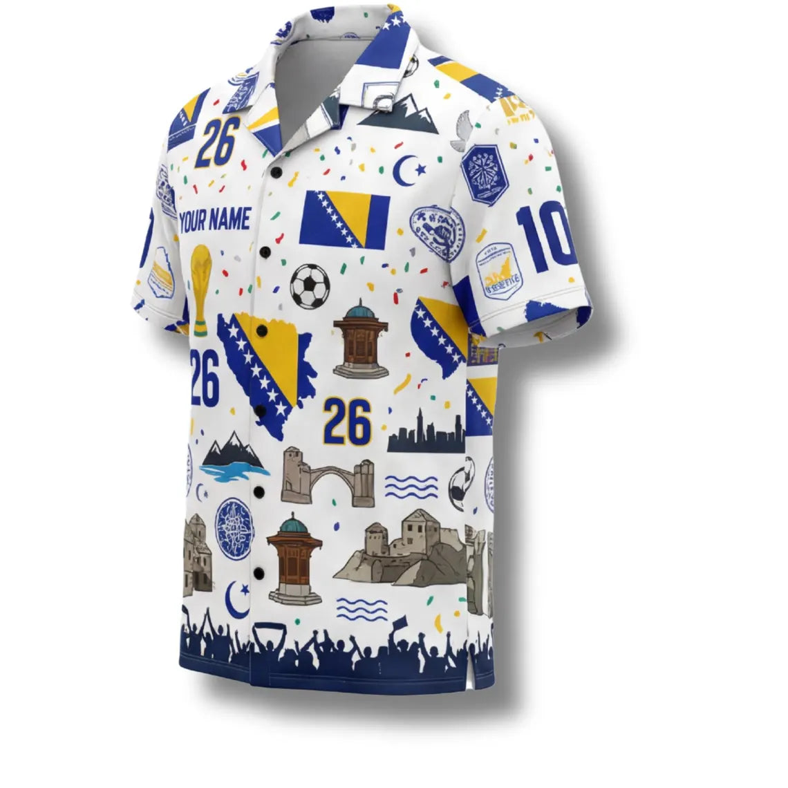Bosnia Hawaiian Shirt 2026 Soccer Fan Gift, Personalized Tropical Button Up Shirt