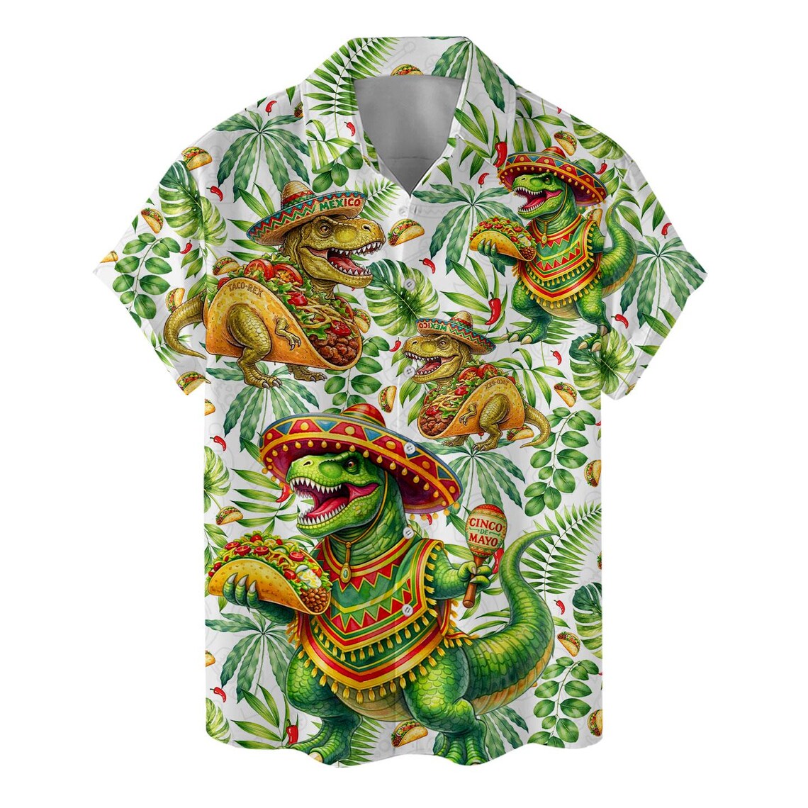 Men's Taco Dinosaur Hawaiian Shirt, Fiesta Party Vacation Button Down