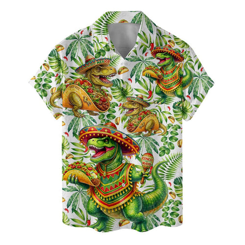 Men's Taco Dinosaur Hawaiian Shirt, Fiesta Party Vacation Button Down