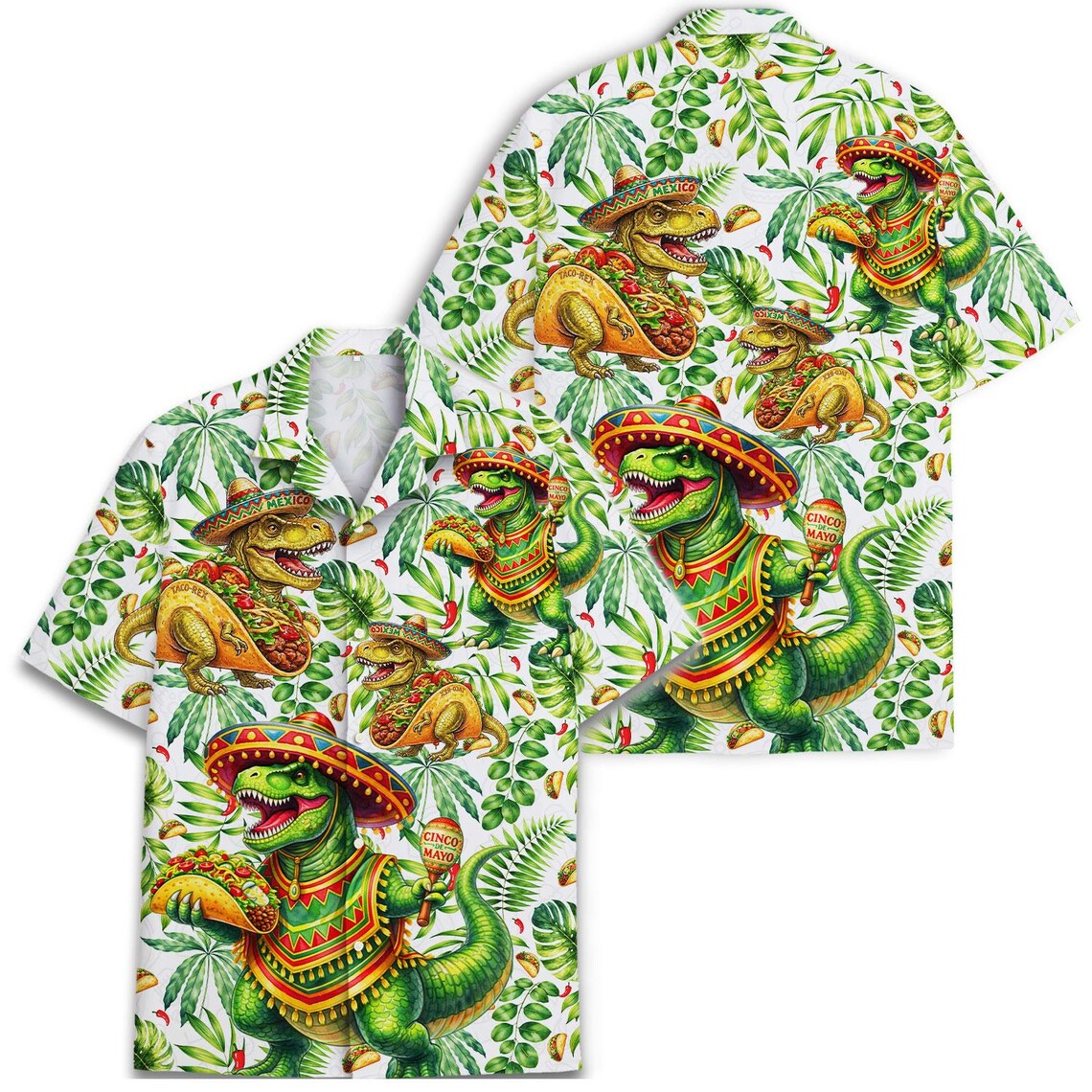 Men's Taco Dinosaur Hawaiian Shirt, Fiesta Party Vacation Button Down