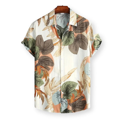 Men's Tropical Leaf Hawaiian Shirt, Casual Button Up Resort Shirt