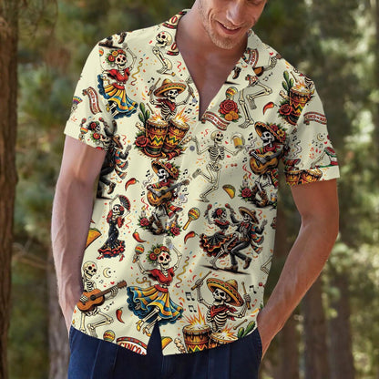 Men's Skeleton Taco Hawaiian Shirt, Cinco de Mayo Fiesta Button Down Vacation Shirt