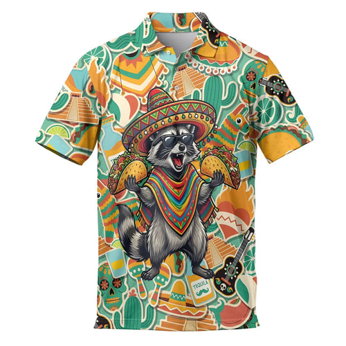 Men's Taco Raccoon Hawaiian Shirt, Funny Feline Fiesta Vacation Button Down 2