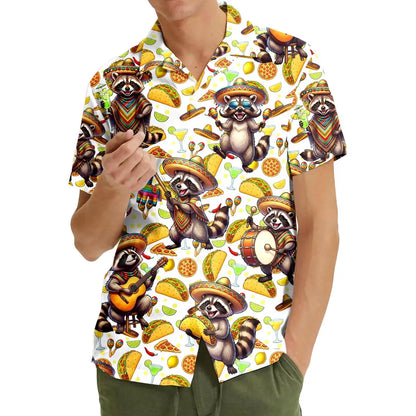 Raccoon Fiesta Hawaiian Shirt, Funny Taco Aloha Shirt for Men Women Youth, Mexican Party Summer Vacation Outfit