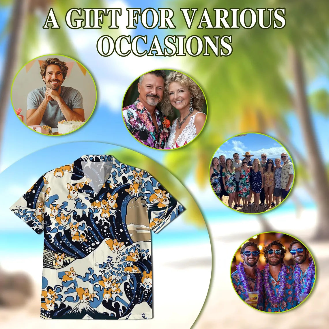 Corgi Hawaiian Shirt, Japanese Wave Aloha Shirt, Cute Dog Great Wave Shirt
