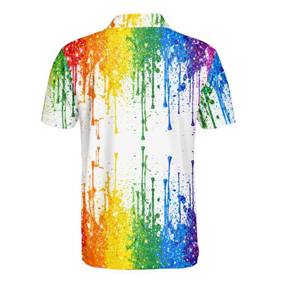 LGBT Pride Rainbow Polo Shirt, Colorful Paint Splash Shirt Button Up