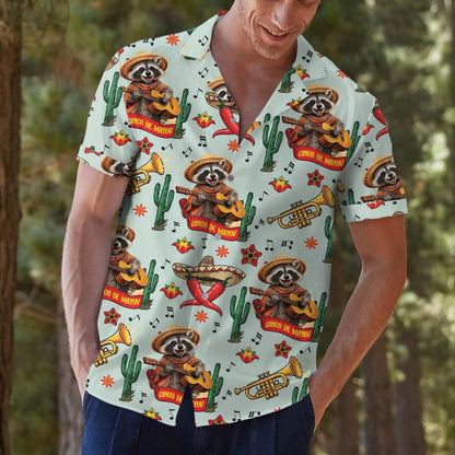 Raccoon Cinco de Mayo Aloha Shirt, Fiesta Cactus Tropical Party Hawaiian Top