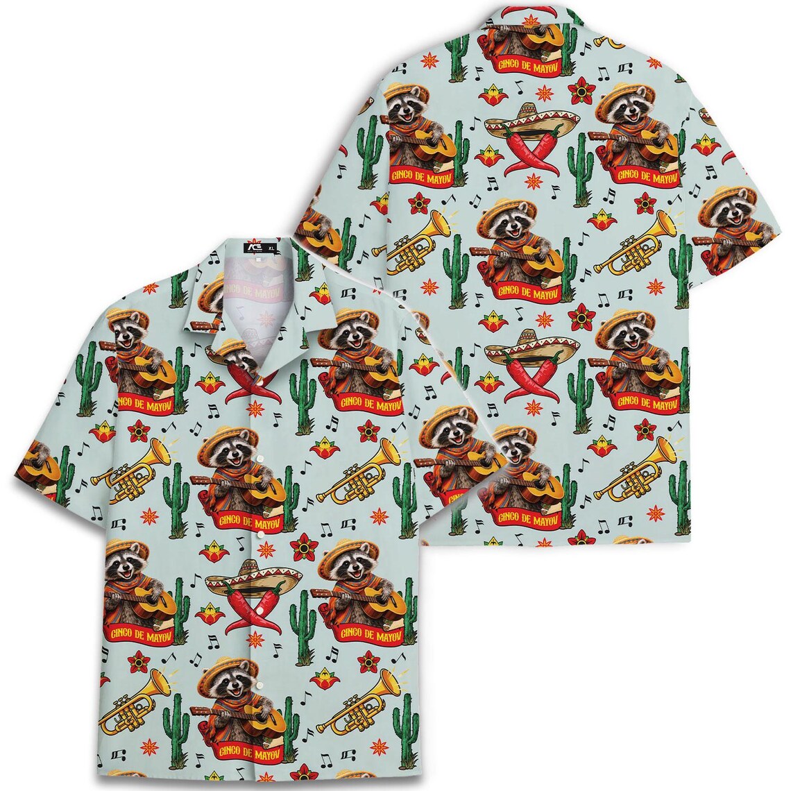 Raccoon Cinco de Mayo Aloha Shirt, Fiesta Cactus Tropical Party Hawaiian Top