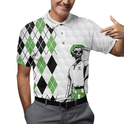 Skeleton Hawaiian Golf Polo Shirt, Vintage Golfing Print, Casual Mens Top