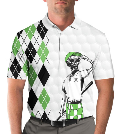 Skeleton Hawaiian Golf Polo Shirt, Vintage Golfing Print, Casual Mens Top