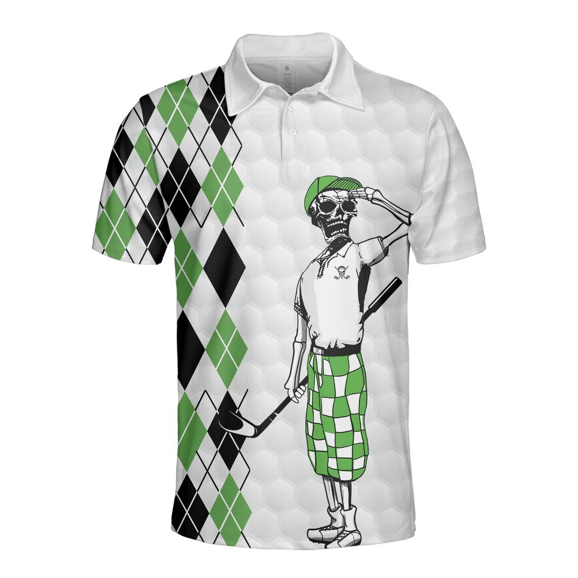 Skeleton Hawaiian Golf Polo Shirt, Vintage Golfing Print, Casual Mens Top