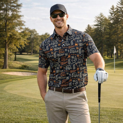 Golf & Bourbon Polo Shirt for Men, Funny Golfer Whiskey Lover Shirt