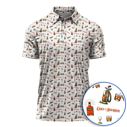 Golf & Bourbon Polo Shirt, Funny Golfer Polo, Whiskey Lover Golf Shirt