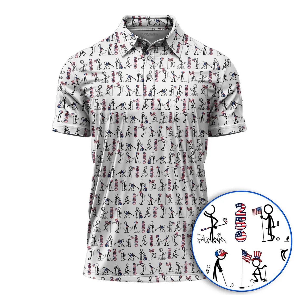 Funny Golf Polo Shirt Patriotic USA, Stick Figure Golf Shirt, American Flag Golf Polo
