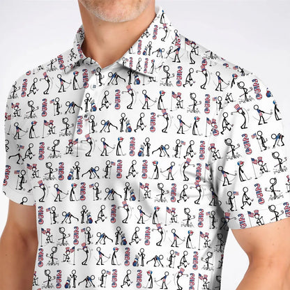 Funny Golf Polo Shirt Patriotic USA, Stick Figure Golf Shirt, American Flag Golf Polo