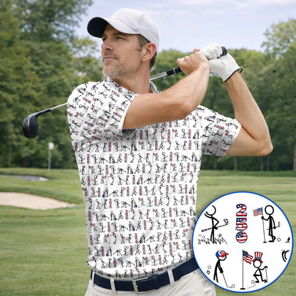 Funny Golf Polo Shirt Patriotic USA, Stick Figure Golf Shirt, American Flag Golf Polo