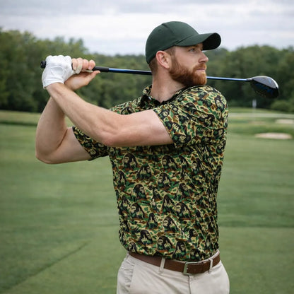 Bigfoot Camo Golf Polo Shirt, Funny Sasquatch Middle Finger Polo