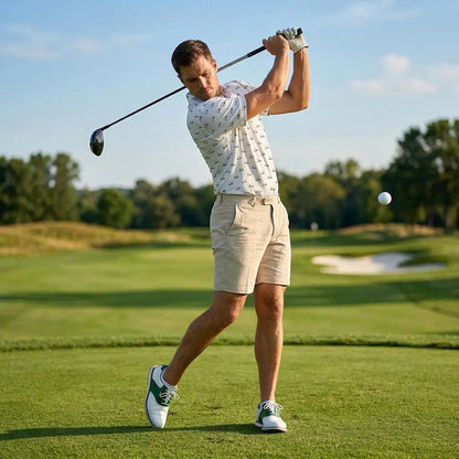 Men's Golf Polo Shirt – Green Golf Cart Pattern, Athletic Fit