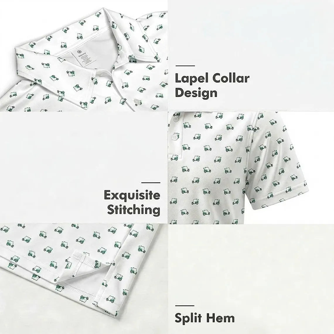 Men's Golf Polo Shirt – Green Golf Cart Pattern, Athletic Fit