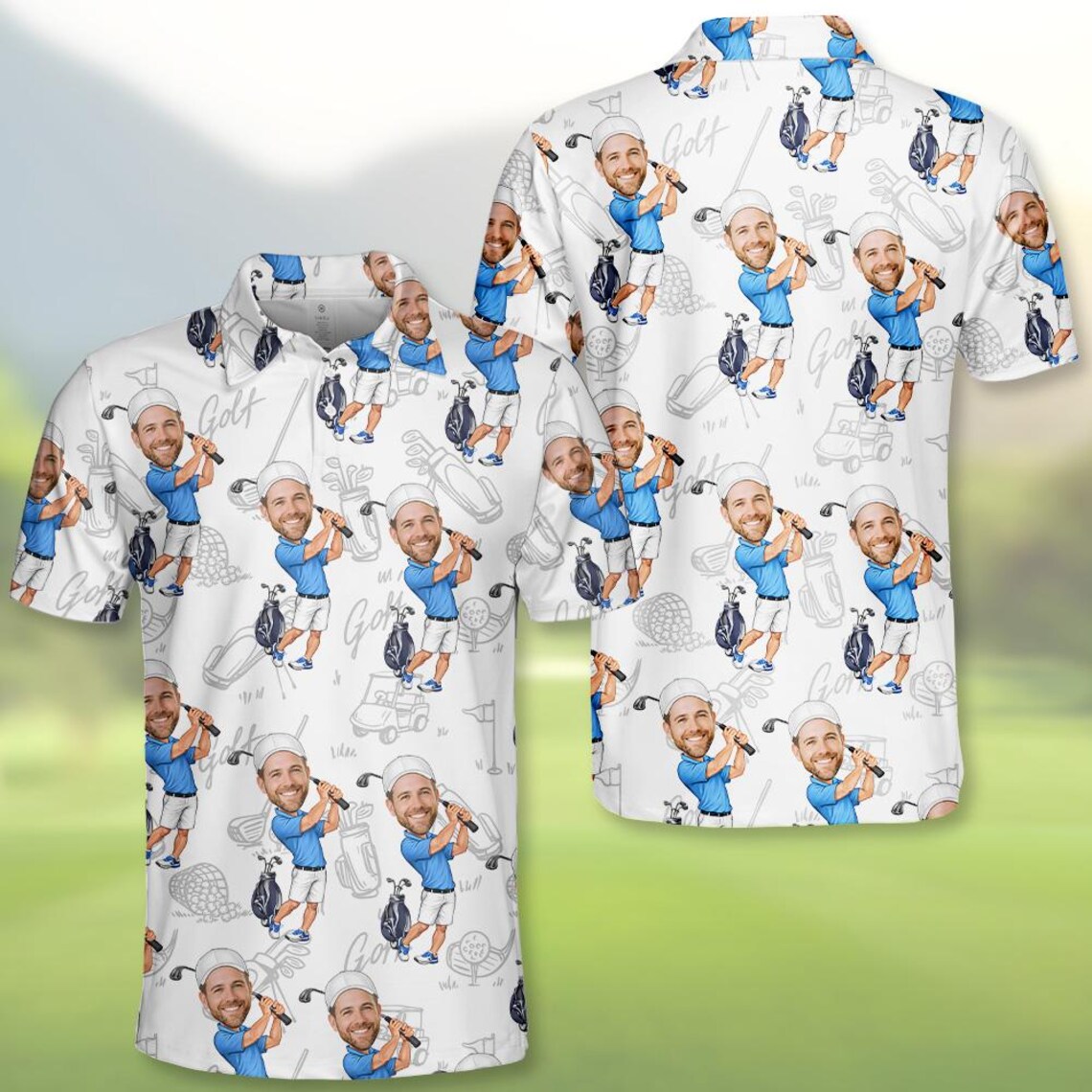 Custom Face Golf Polo Shirt for Men, Personalized Photo Golf Shirt