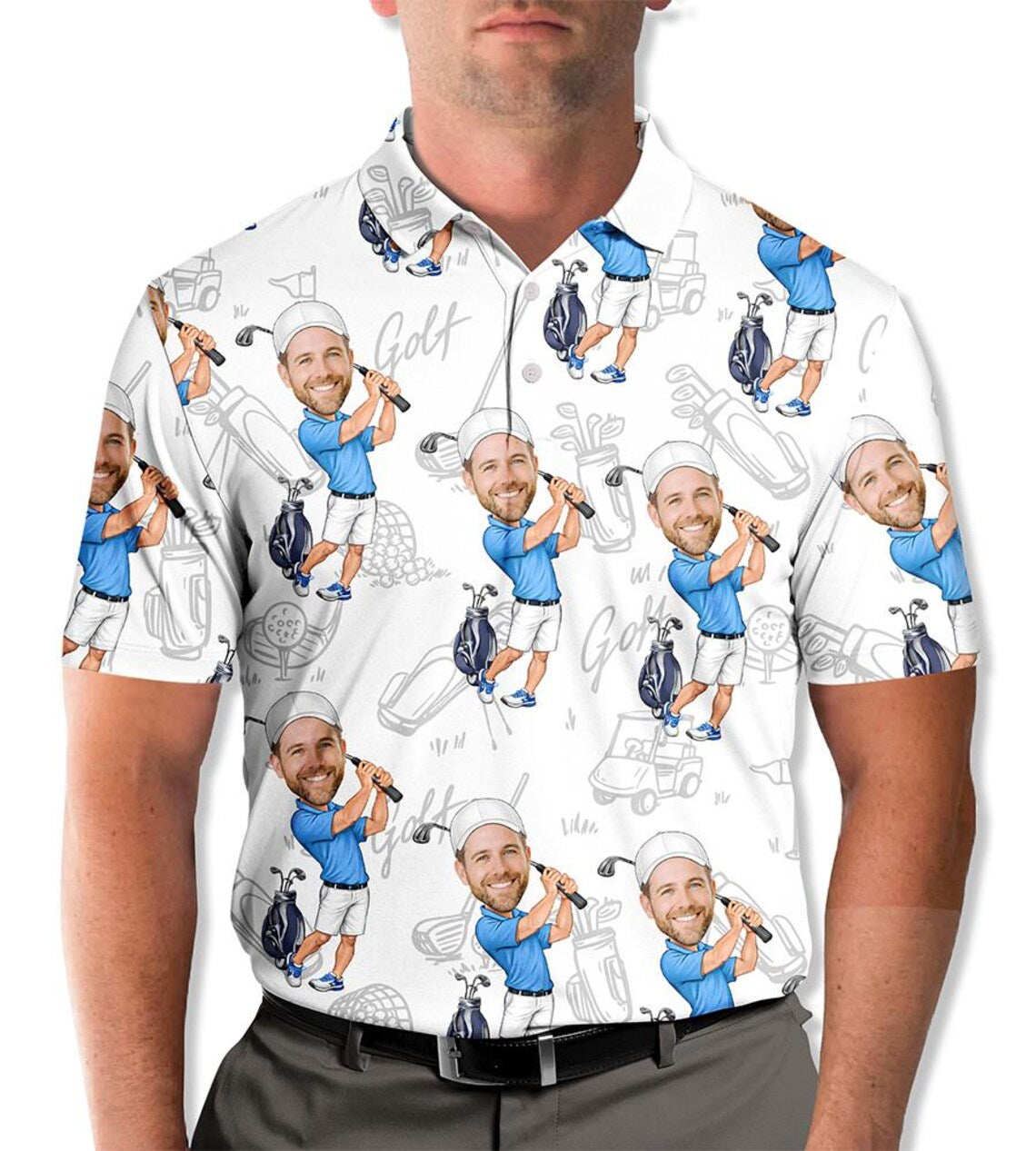 Custom Face Golf Polo Shirt for Men, Personalized Photo Golf Shirt