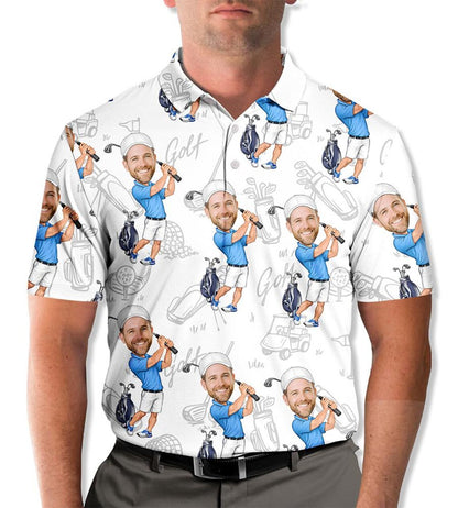 Custom Face Golf Polo Shirt for Men, Personalized Photo Golf Shirt