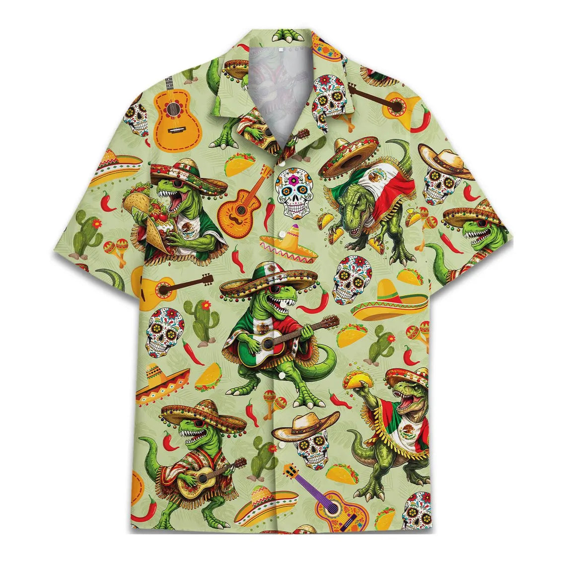 Men's Taco Dinosaur Skull Hawaiian Shirt, Fiesta Party Vacation Button Down